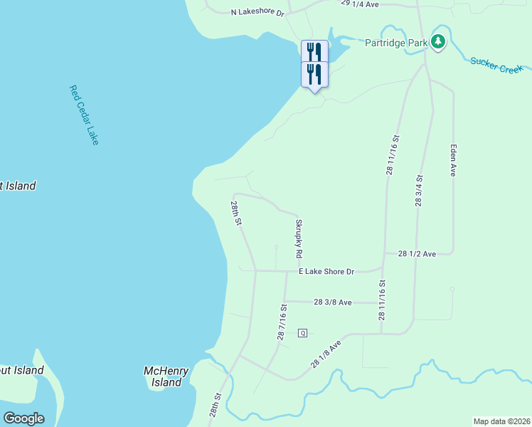 map of restaurants, bars, coffee shops, grocery stores, and more near 2835 Harmony Bay Road in Birchwood