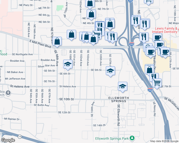 map of restaurants, bars, coffee shops, grocery stores, and more near 501 Southeast 103rd Avenue in Vancouver