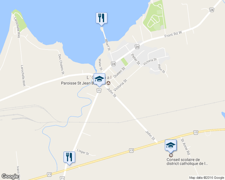 map of restaurants, bars, coffee shops, grocery stores, and more near 1062 Victoria Street in L'Orignal
