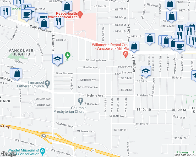 map of restaurants, bars, coffee shops, grocery stores, and more near 9032 Mount Baker Avenue in Vancouver
