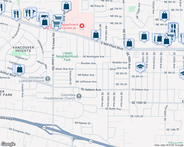 map of restaurants, bars, coffee shops, grocery stores, and more near 9016 Mount Baker Avenue in Vancouver