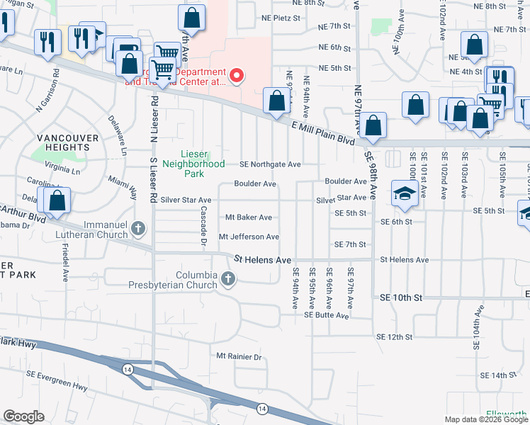 map of restaurants, bars, coffee shops, grocery stores, and more near 9016 Mount Baker Avenue in Vancouver