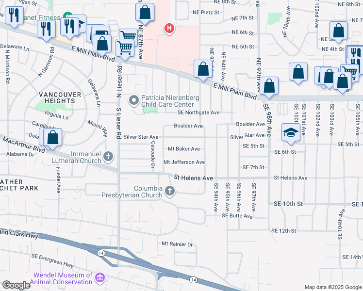 map of restaurants, bars, coffee shops, grocery stores, and more near 8908 Mount Baker Avenue in Vancouver
