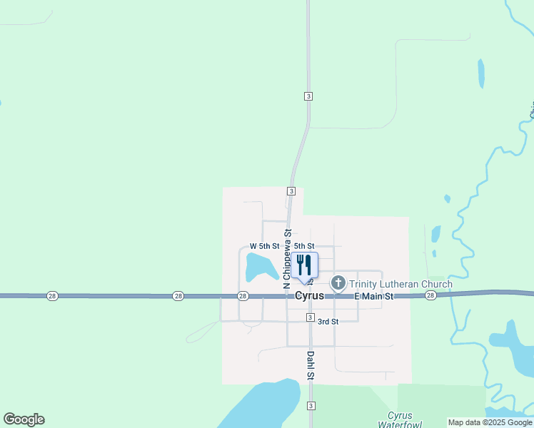 map of restaurants, bars, coffee shops, grocery stores, and more near 220 6th Street in Cyrus