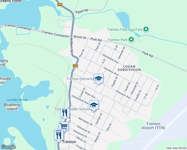 map of restaurants, bars, coffee shops, grocery stores, and more near 14 5 Street in Trenton