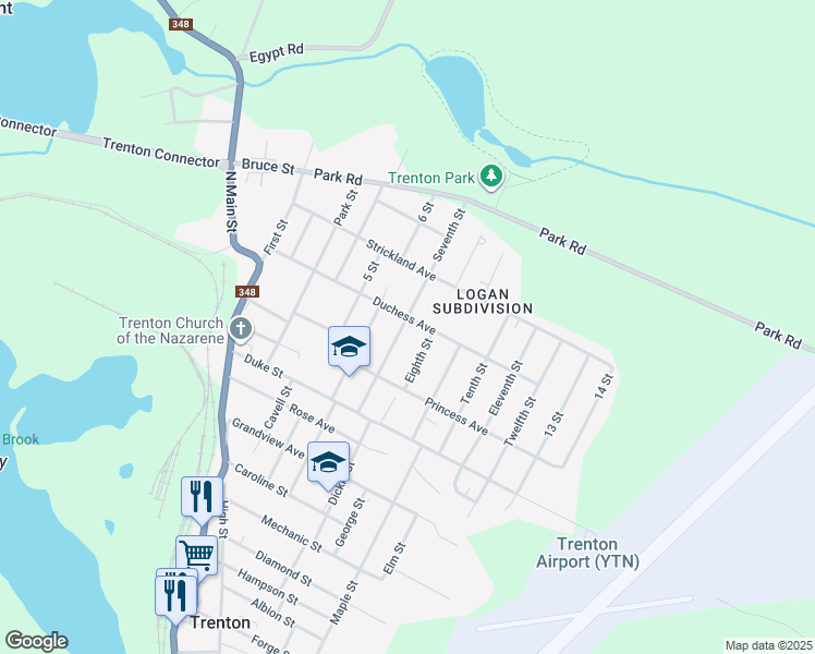 map of restaurants, bars, coffee shops, grocery stores, and more near 58 Seventh Street in Trenton