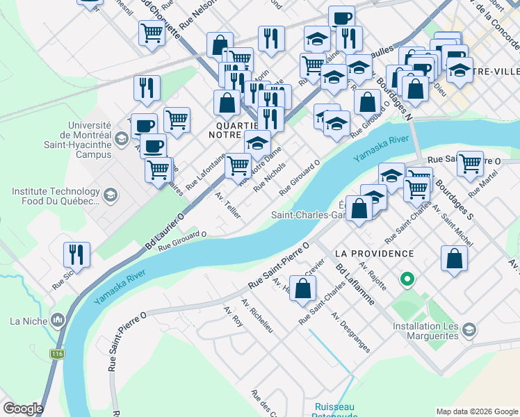 map of restaurants, bars, coffee shops, grocery stores, and more near 2960 Rue Girouard Ouest in Saint-Hyacinthe