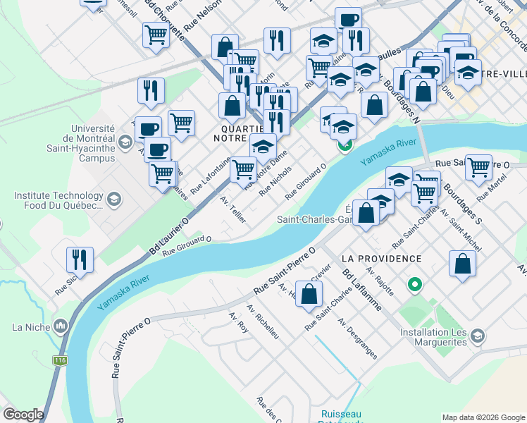 map of restaurants, bars, coffee shops, grocery stores, and more near 2960 Rue Girouard Ouest in Saint-Hyacinthe