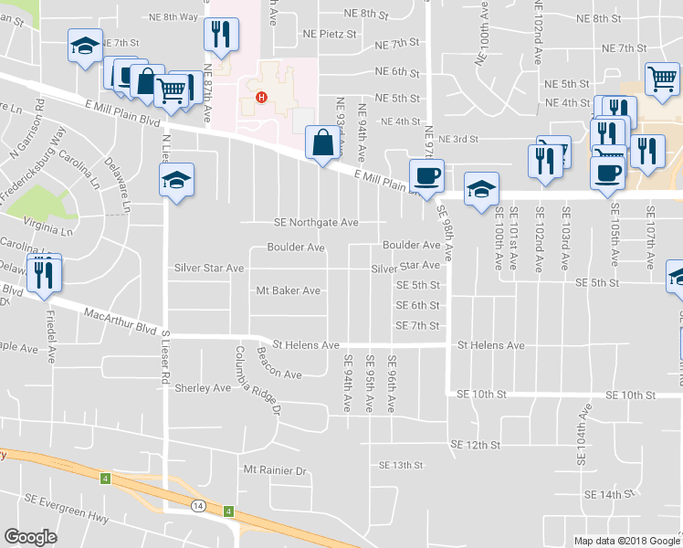 map of restaurants, bars, coffee shops, grocery stores, and more near 9301 Silver Star Avenue in Vancouver