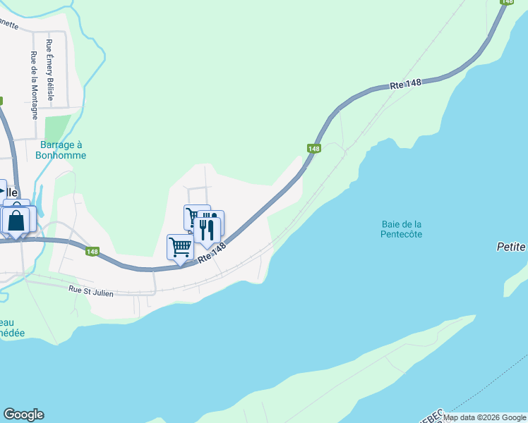 map of restaurants, bars, coffee shops, grocery stores, and more near 103 Rue Papineau in Papineauville