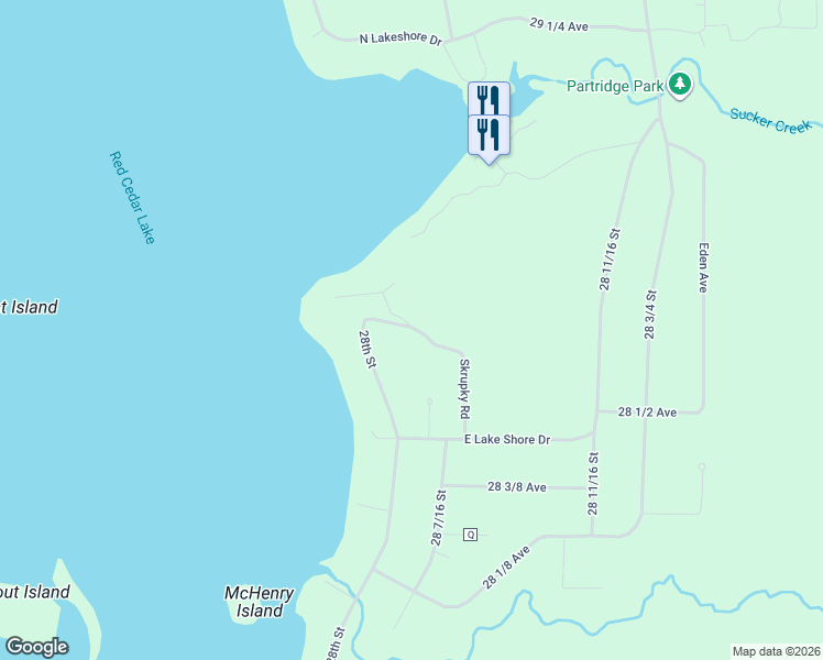 map of restaurants, bars, coffee shops, grocery stores, and more near 2835 Harmony Bay Road in Birchwood