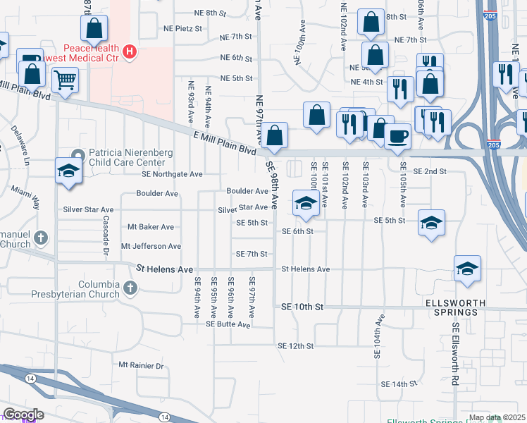 map of restaurants, bars, coffee shops, grocery stores, and more near 9705 Silver Star Avenue in Vancouver