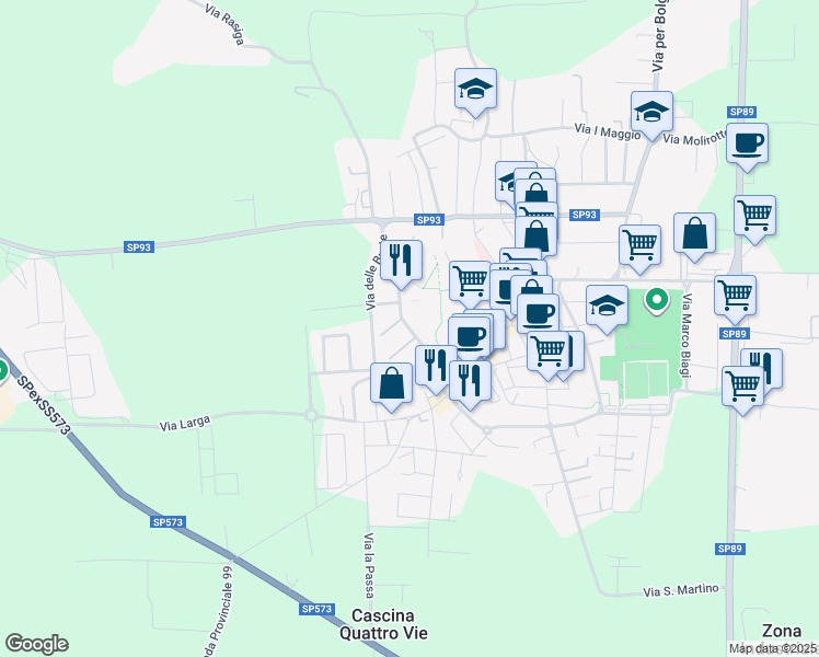 map of restaurants, bars, coffee shops, grocery stores, and more near 3A Via Giovanni Falcone in Calcinate