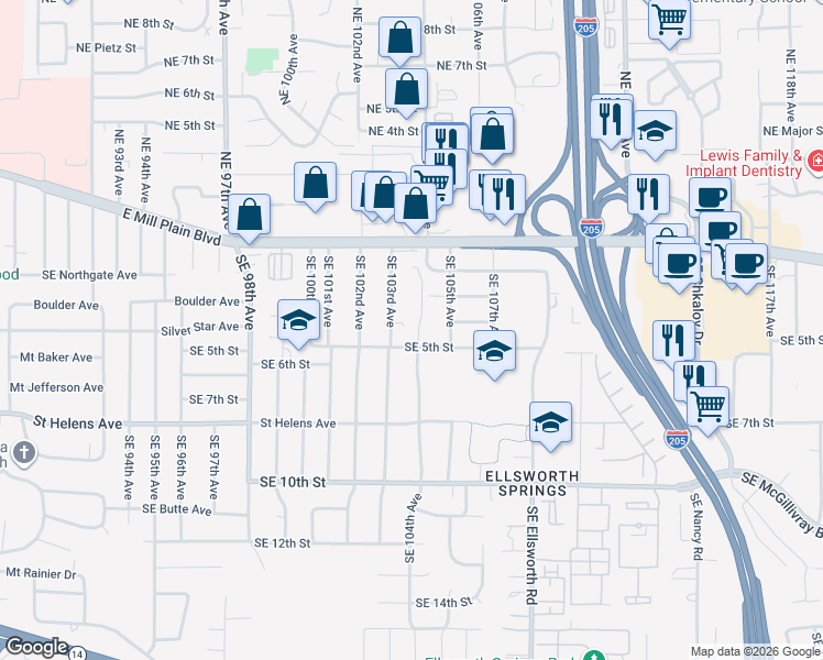 map of restaurants, bars, coffee shops, grocery stores, and more near 501 Southeast 103rd Avenue in Vancouver