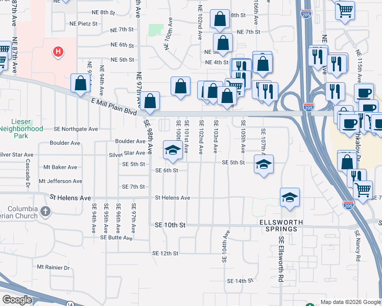 map of restaurants, bars, coffee shops, grocery stores, and more near 401 Southeast 101st Avenue in Vancouver