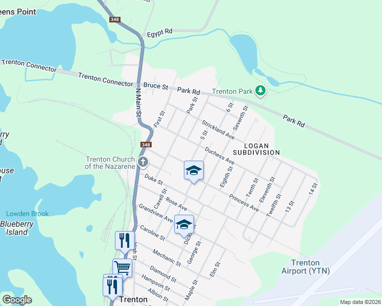 map of restaurants, bars, coffee shops, grocery stores, and more near 41 6 Street in Trenton