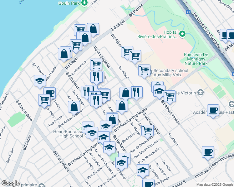 map of restaurants, bars, coffee shops, grocery stores, and more near 6440 Rue Pascal in Montreal