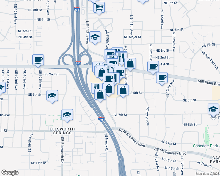 map of restaurants, bars, coffee shops, grocery stores, and more near 305 Southeast Chkalov Drive in Vancouver