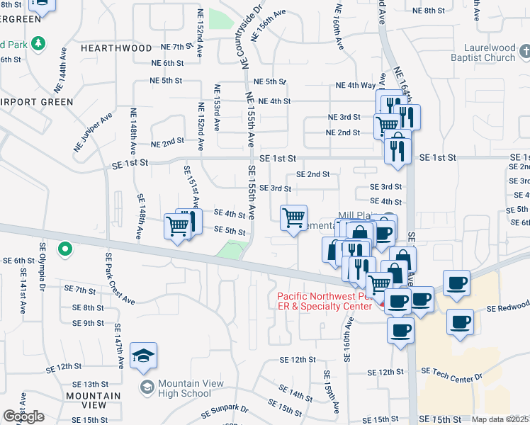 map of restaurants, bars, coffee shops, grocery stores, and more near 307 Southeast 156th Avenue in Vancouver