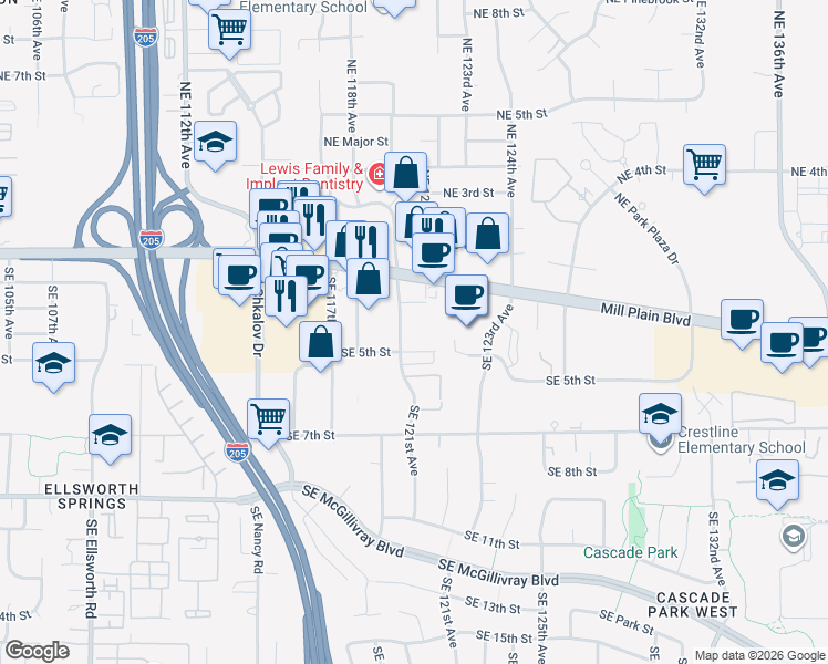 map of restaurants, bars, coffee shops, grocery stores, and more near 333 Southeast 120th Avenue in Vancouver