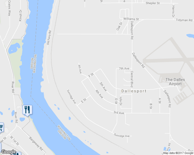 map of restaurants, bars, coffee shops, grocery stores, and more near 600 5th Avenue in Dallesport