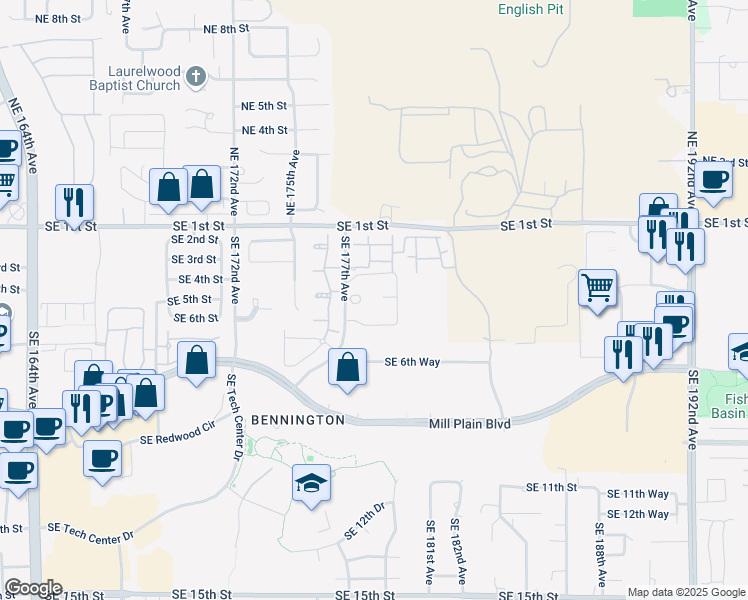 map of restaurants, bars, coffee shops, grocery stores, and more near 415 Southeast 177th Avenue in Vancouver