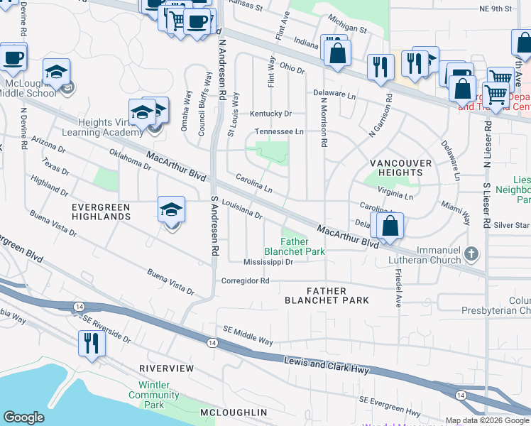 map of restaurants, bars, coffee shops, grocery stores, and more near 213 Little Rock Way in Vancouver