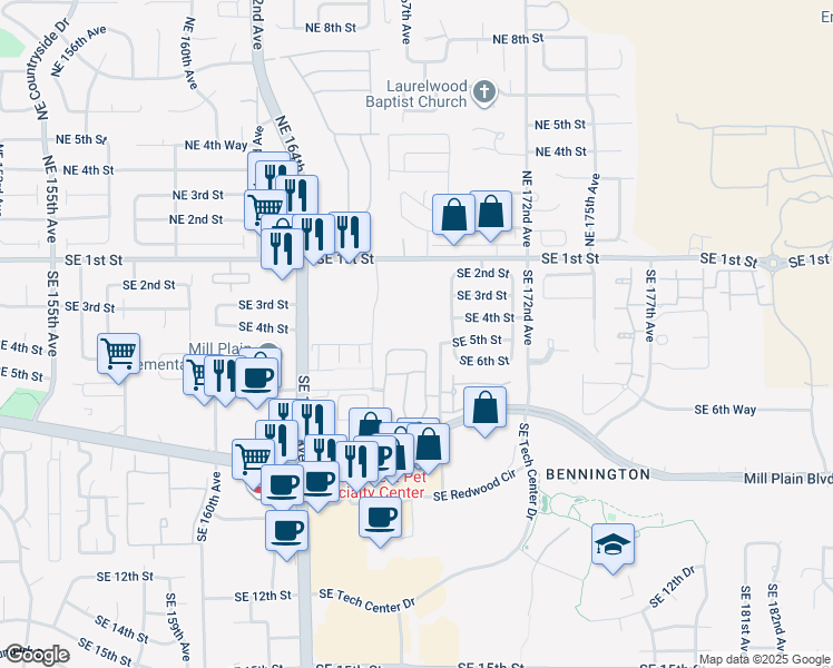 map of restaurants, bars, coffee shops, grocery stores, and more near 301 Southeast 166th Avenue in Vancouver
