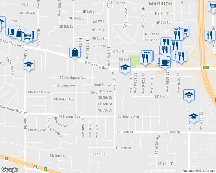 map of restaurants, bars, coffee shops, grocery stores, and more near 9617 Boulder Avenue in Vancouver
