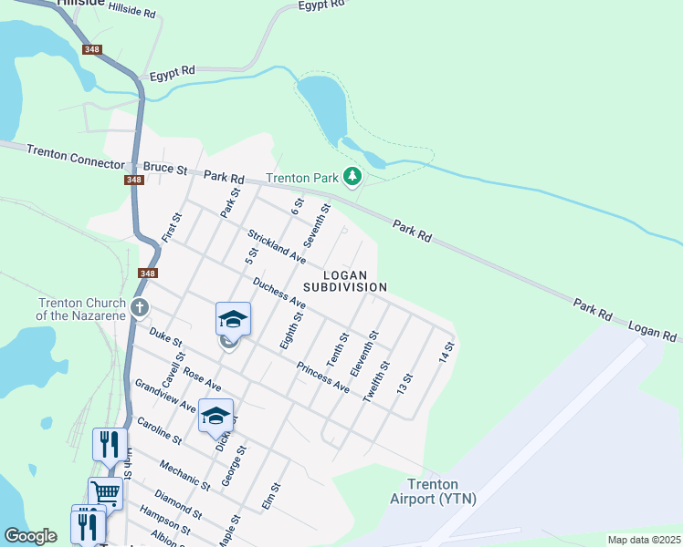 map of restaurants, bars, coffee shops, grocery stores, and more near 54 8 Street Extension in Trenton