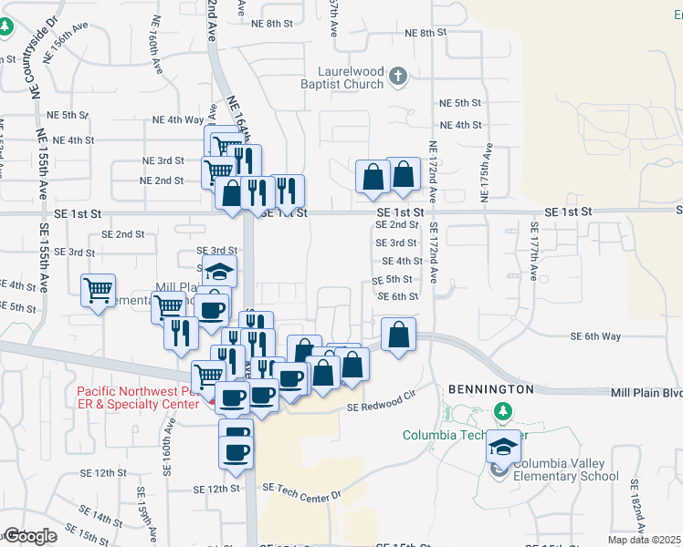 map of restaurants, bars, coffee shops, grocery stores, and more near 301 Southeast 166th Avenue in Vancouver