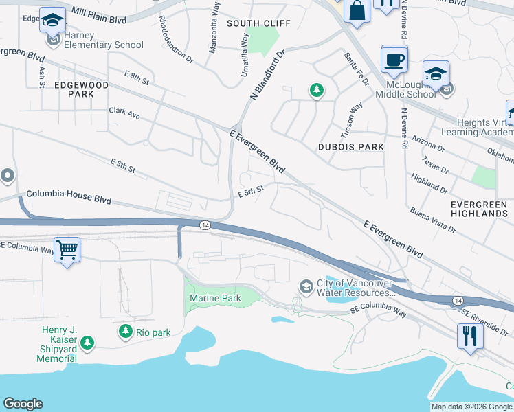map of restaurants, bars, coffee shops, grocery stores, and more near 4503 East 5th Street in Vancouver