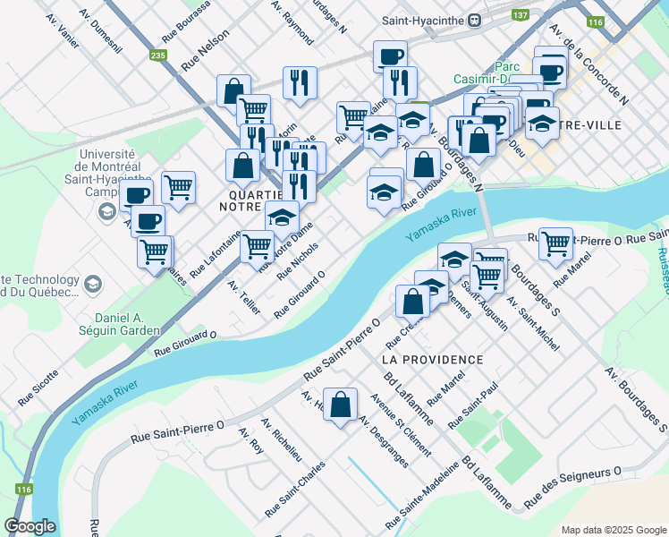 map of restaurants, bars, coffee shops, grocery stores, and more near 2755 Rue Girouard Ouest in Saint-Hyacinthe