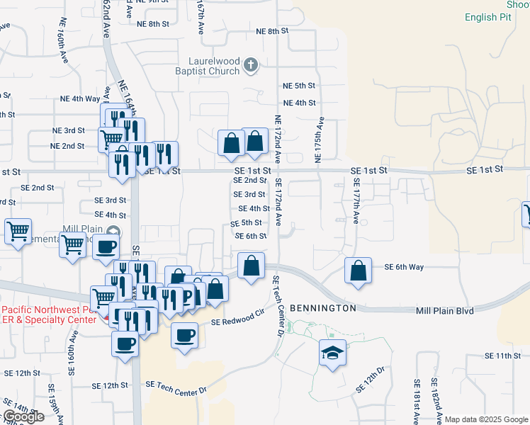 map of restaurants, bars, coffee shops, grocery stores, and more near 17017 Southeast 4th Street in Vancouver