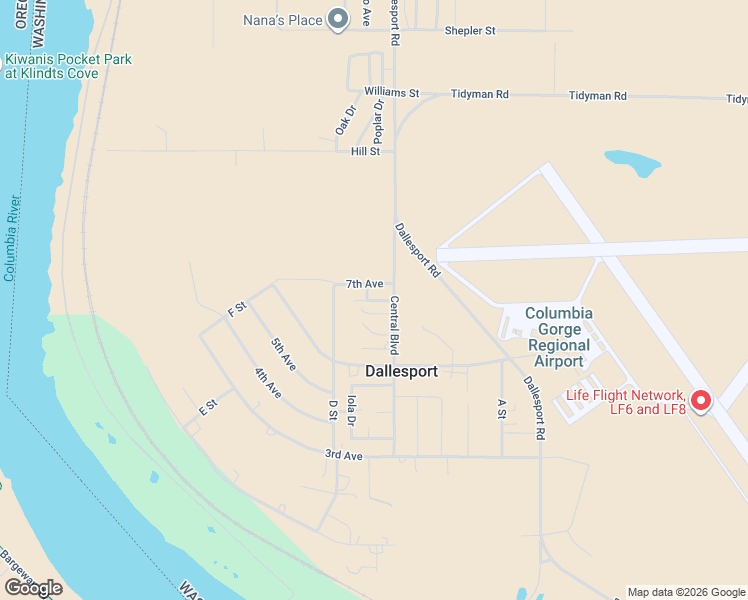 map of restaurants, bars, coffee shops, grocery stores, and more near 611 Central Boulevard in Dallesport