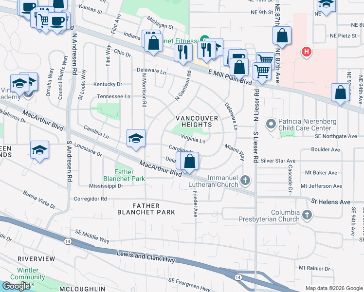 map of restaurants, bars, coffee shops, grocery stores, and more near 204 Durham Way in Vancouver