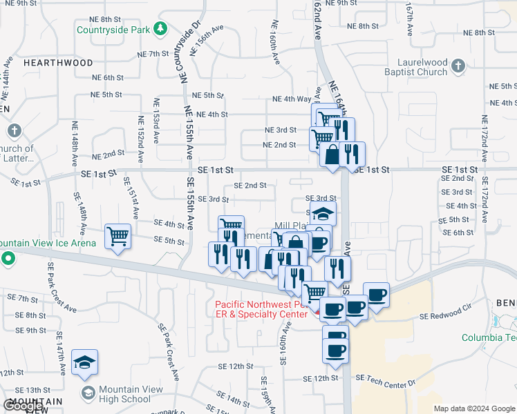 map of restaurants, bars, coffee shops, grocery stores, and more near 312a Southeast 158th Court in Vancouver