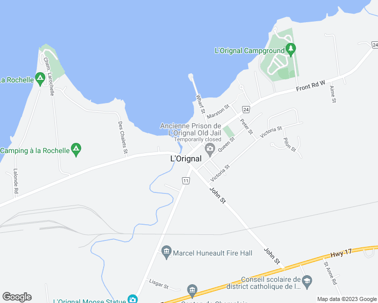 map of restaurants, bars, coffee shops, grocery stores, and more near 1050 King Street in L'Orignal