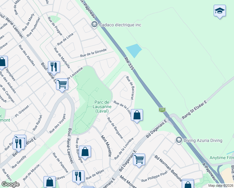 map of restaurants, bars, coffee shops, grocery stores, and more near 2166 Rue de Calmar in Laval