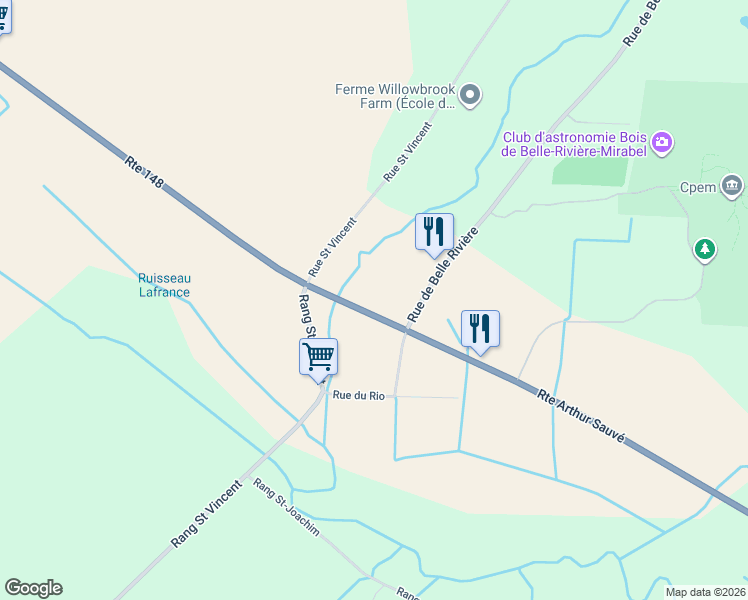 map of restaurants, bars, coffee shops, grocery stores, and more near 8945 Route Arthur Sauvé in Mirabel