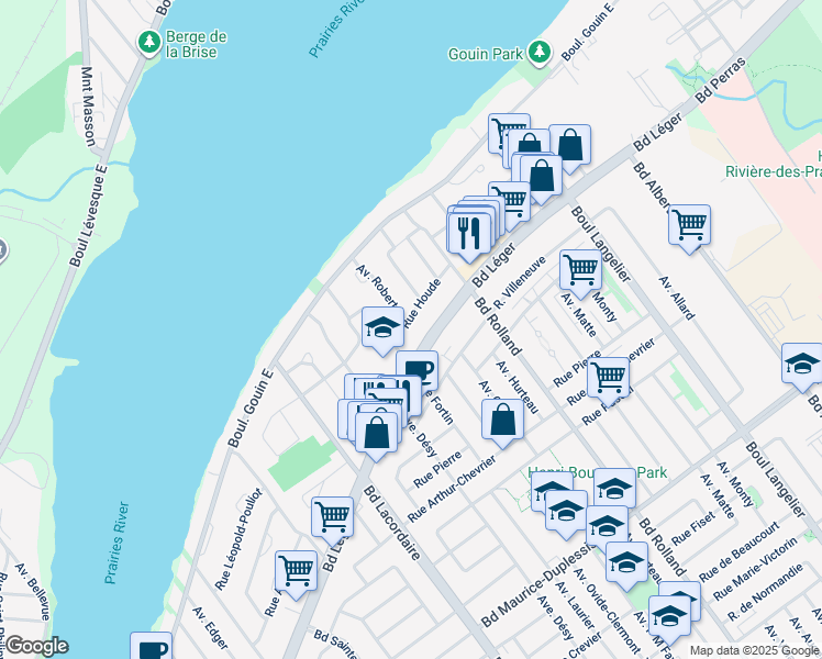 map of restaurants, bars, coffee shops, grocery stores, and more near 6034 Rue Houde in Montréal