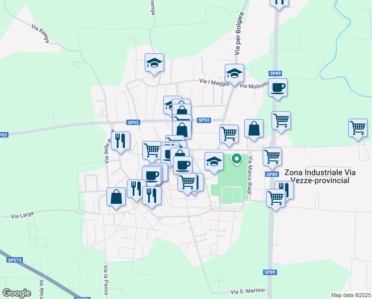 map of restaurants, bars, coffee shops, grocery stores, and more near in Calcinate