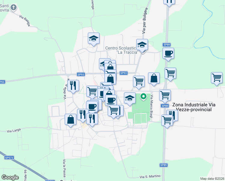 map of restaurants, bars, coffee shops, grocery stores, and more near in Calcinate