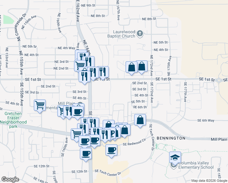 map of restaurants, bars, coffee shops, grocery stores, and more near 301 Southeast 166th Avenue in Vancouver