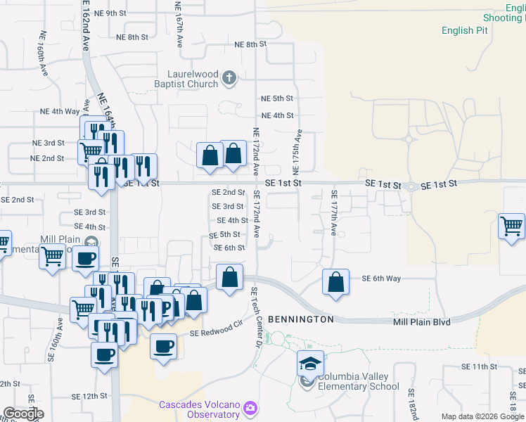 map of restaurants, bars, coffee shops, grocery stores, and more near 17303 Southeast 3rd Street in Vancouver