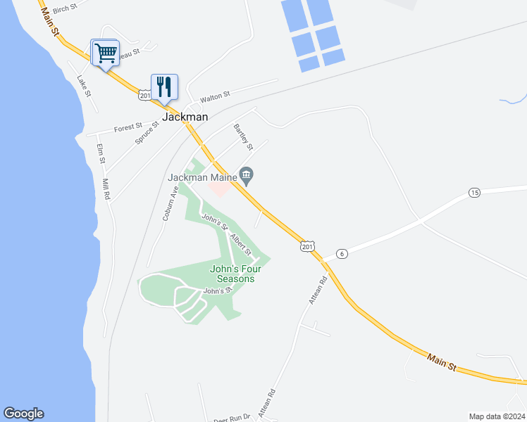 map of restaurants, bars, coffee shops, grocery stores, and more near 9 Forrest Haven Drive in Jackman