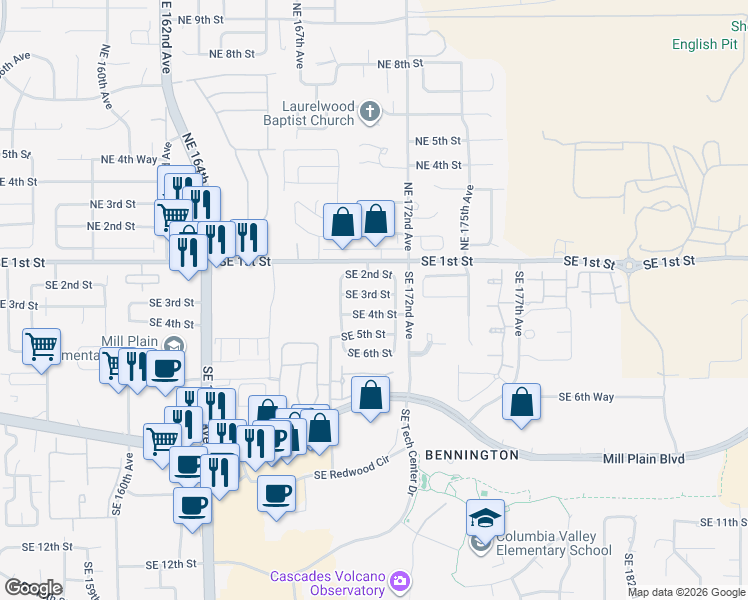 map of restaurants, bars, coffee shops, grocery stores, and more near 17007 Southeast 3rd Street in Vancouver