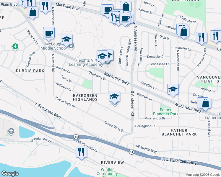 map of restaurants, bars, coffee shops, grocery stores, and more near 115 Tulsa Avenue in Vancouver