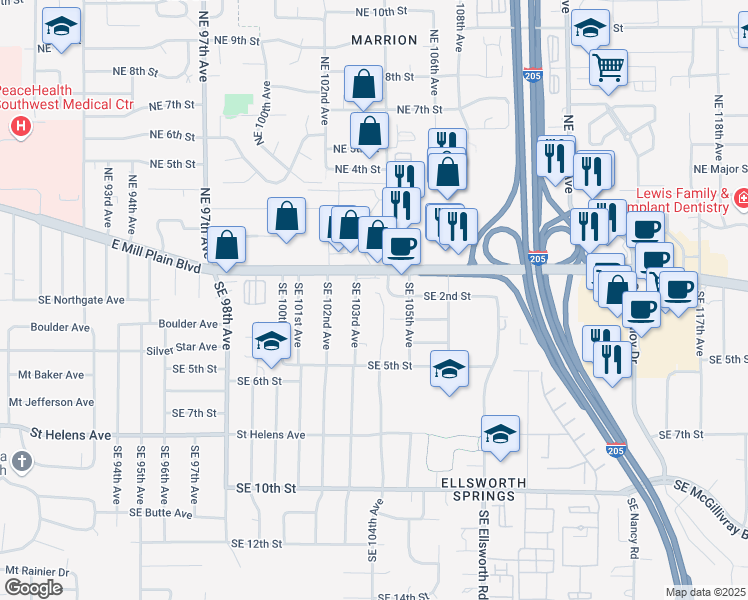 map of restaurants, bars, coffee shops, grocery stores, and more near 301 Southeast 103rd Avenue in Vancouver
