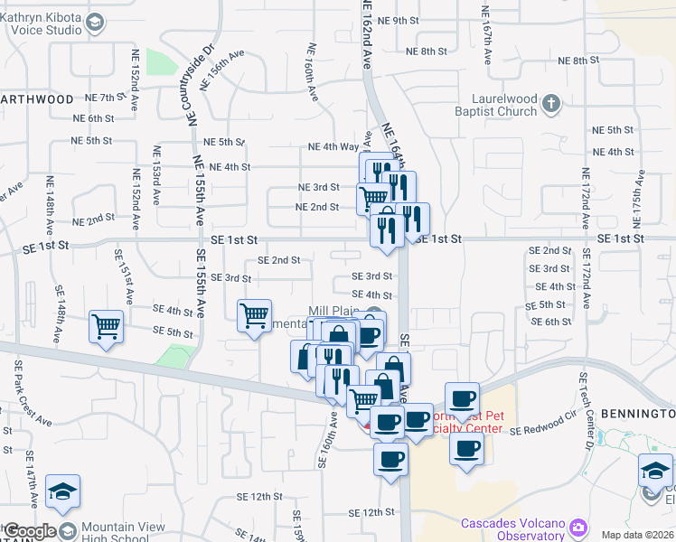 map of restaurants, bars, coffee shops, grocery stores, and more near 310 Southeast 161st Avenue in Vancouver